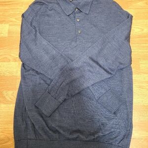 Brooks Brothers  Merino Wool Polo Long Sleeve Sweater Men's Size XL Blue
